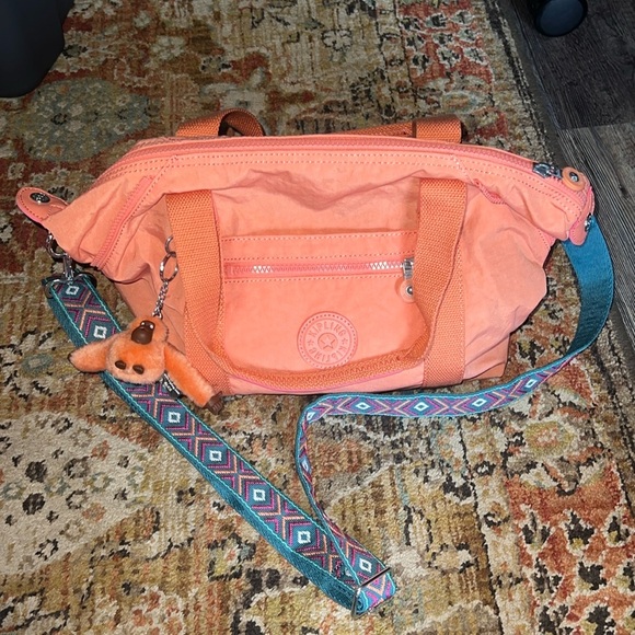 Kipling Handbags - Kipling Coral Orange Crossbody Bag with Patterned Strap
